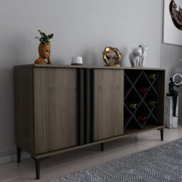 Decorotika Luna Sideboard Storage With Wine Rack And Two Doors - Walnut Pattern And Black - thumbnail 3