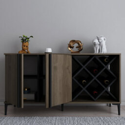 Decorotika Luna Sideboard Storage With Wine Rack And Two Doors - Walnut Pattern And Black - thumbnail 4