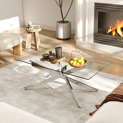 Costway Glass Coffee Table Rectangle Center Table With Metal Tubular Legs-Sliver - image 1
