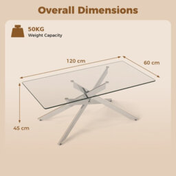 Costway Glass Coffee Table Rectangle Center Table With Metal Tubular Legs-Sliver - thumbnail 2