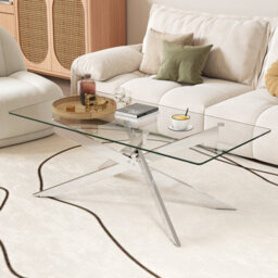 Costway Glass Coffee Table Rectangle Center Table With Metal Tubular Legs-Sliver - thumbnail 6