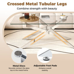 Costway Glass Coffee Table Rectangle Center Table With Metal Tubular Legs-Sliver - thumbnail 4