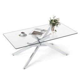 Costway Glass Coffee Table Rectangle Center Table With Metal Tubular Legs-Sliver - thumbnail 8