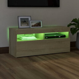 Walplus Tv Cabinet With Led Lights Sonoma Oak 90X35X40 Cm - thumbnail 4