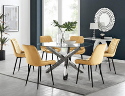 Furniturebox Uk Vogue Round Dining Table And 6 Mustard Pesaro Black Leg Chairs - thumbnail 1