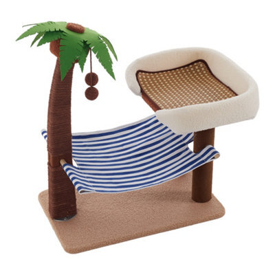 Living And Home Coconut Tree Cat Tree Tower Kitten Scratching Post Pet Toy With Hammock And Hanging Ball - image 1