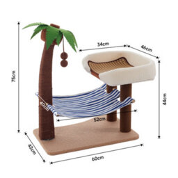 Living And Home Coconut Tree Cat Tree Tower Kitten Scratching Post Pet Toy With Hammock And Hanging Ball - thumbnail 5
