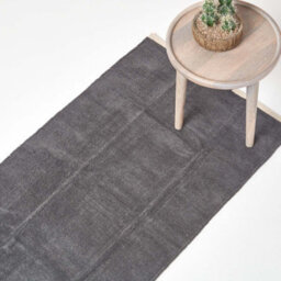 Homescapes Dark Grey 100% Cotton Plain Chenille Rug With Natural Trim, 66 X 200 Cm - thumbnail 1