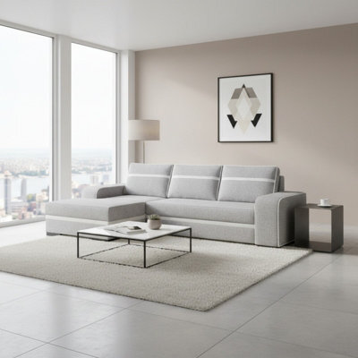 Corner Sofa Bed Finn With Storage Container Wooden Frame Sinuous Spring Wooden Legs 285X165X90Cm Light Grey And White Left - image 1