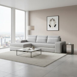 Corner Sofa Bed Finn With Storage Container Wooden Frame Sinuous Spring Wooden Legs 285X165X90Cm Light Grey And White Left - thumbnail 1