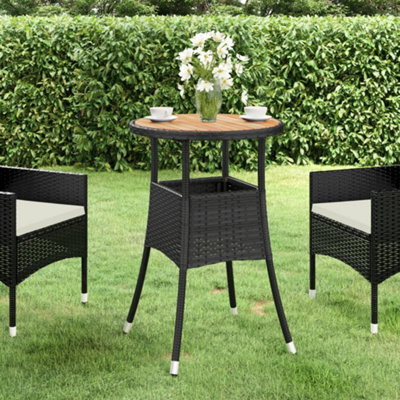 Walplus Garden Table 60X75 Cm Acacia Wood And Poly Rattan Black - image 1
