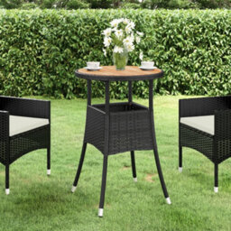 Walplus Garden Table 60X75 Cm Acacia Wood And Poly Rattan Black - thumbnail 1
