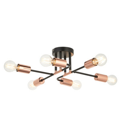 GoodHome Detroit Vintage Metal Black Copper Effect 6 Lamp Ceiling Light - image 1