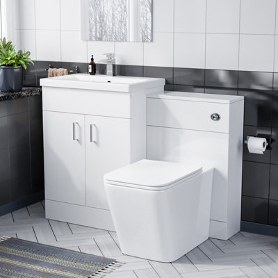 Nes Home 600mm Floor Standing White Vanity, Ceramic Basin, Btw Toilet With Uf Seat & Wc Unit - image 1