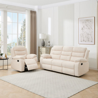 More4Homes Boston Manual Recliner Fabric 1+3 Seater Sofa Set (Beige) - image 1