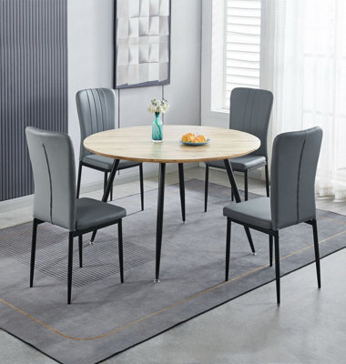 Hallowood Furniture Cullompton Large Round Dining Table 120Cm With 4 Faux Leather Grey Chairs - image 1