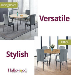 Hallowood Furniture Cullompton Large Round Dining Table 120Cm With 4 Faux Leather Grey Chairs - thumbnail 6