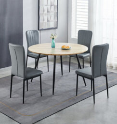 Hallowood Furniture Cullompton Large Round Dining Table 120Cm With 4 Faux Leather Grey Chairs - thumbnail 1
