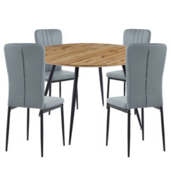 Hallowood Furniture Cullompton Large Round Dining Table 120Cm With 4 Faux Leather Grey Chairs - thumbnail 8