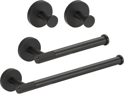 Excel Home Luxury Bathroom Accessories Set, Toilet Roll Holder, Towel Ring & Hooks In Elegant Matt Black Finish, Premium Brass - image 1