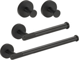 Excel Home Luxury Bathroom Accessories Set, Toilet Roll Holder, Towel Ring & Hooks In Elegant Matt Black Finish, Premium Brass