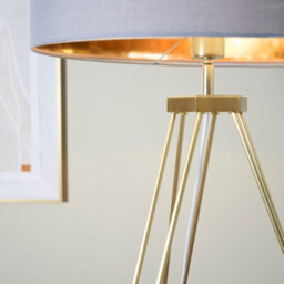 Valuelights Aero Gold Hairpin Design Tripod Floor Lamp With Grey Gold Drum Shade - thumbnail 4