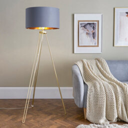 Valuelights Aero Gold Hairpin Design Tripod Floor Lamp With Grey Gold Drum Shade - thumbnail 2