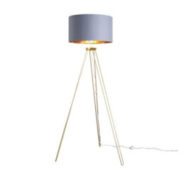 Valuelights Aero Gold Hairpin Design Tripod Floor Lamp With Grey Gold Drum Shade - thumbnail 1
