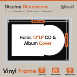 "AK Frames 25X17"" Silver Sleek Vinyl Record Frame With Black Mount For 12 Inch Lp Cover & Disc - Overlapped Design" - thumbnail 2