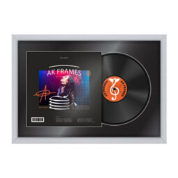"AK Frames 25X17"" Silver Sleek Vinyl Record Frame With Black Mount For 12 Inch Lp Cover & Disc - Overlapped Design"