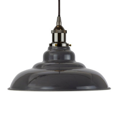 Slate Grey St Edmund's Painted Dome Pendant Light With Black Nickel Lamp Holder And Black Round Cable - Se Home - image 1