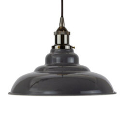 Slate Grey St Edmund's Painted Dome Pendant Light With Black Nickel Lamp Holder And Black Round Cable - Se Home