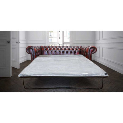 Chesterfield 3 Seater Sofabed Antique Oxblood Red Real Leather In Classic Style - image 1