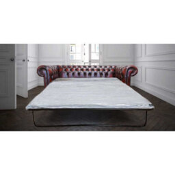 Chesterfield 3 Seater Sofabed Antique Oxblood Red Real Leather In Classic Style - thumbnail 1