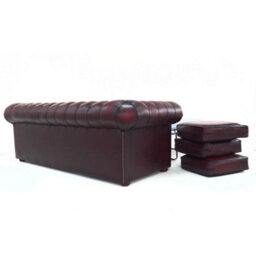 Chesterfield 3 Seater Sofabed Antique Oxblood Red Real Leather In Classic Style - thumbnail 7