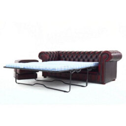 Chesterfield 3 Seater Sofabed Antique Oxblood Red Real Leather In Classic Style - thumbnail 3