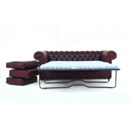 Chesterfield 3 Seater Sofabed Antique Oxblood Red Real Leather In Classic Style - thumbnail 2