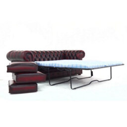 Chesterfield 3 Seater Sofabed Antique Oxblood Red Real Leather In Classic Style - thumbnail 9