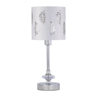 First Choice Lighting Chrome Jewelled Table Lamp With White Fern Shade - image 1