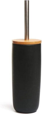 Aamen Toilet Brush & Holder With Bamboo Lid, Plastic & Toilet Cleaner Brush Holder - Black - image 1