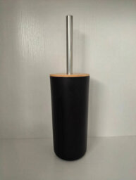 Aamen Toilet Brush & Holder With Bamboo Lid, Plastic & Toilet Cleaner Brush Holder - Black - thumbnail 4