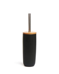 Aamen Toilet Brush & Holder With Bamboo Lid, Plastic & Toilet Cleaner Brush Holder - Black - thumbnail 5
