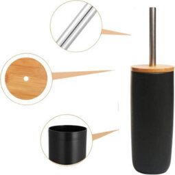 Aamen Toilet Brush & Holder With Bamboo Lid, Plastic & Toilet Cleaner Brush Holder - Black - thumbnail 2