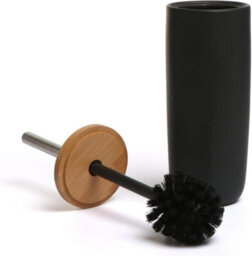 Aamen Toilet Brush & Holder With Bamboo Lid, Plastic & Toilet Cleaner Brush Holder - Black - thumbnail 3