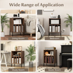 Costway Freestanding Turntable Stand 3-Tier Side Table W/ Charging Station Walnut - thumbnail 9