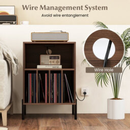 Costway Freestanding Turntable Stand 3-Tier Side Table W/ Charging Station Walnut - thumbnail 7