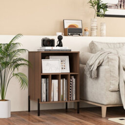 Costway Freestanding Turntable Stand 3-Tier Side Table W/ Charging Station Walnut - thumbnail 4