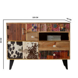 Wyld Haus Kokkola Quirky Pattern Reclaimed Wood Large Sideboard 3 Doors 4 Drawers - thumbnail 2
