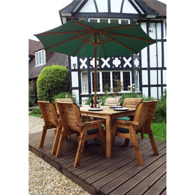 Marlborough Traditional Six Seater Rectangular Table Set With 6 X Green Chair Cushion 1 X Green Parasol & Base & Cushion Storage Bag - image 1