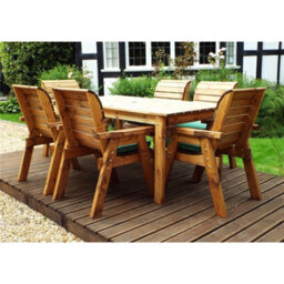 Marlborough Traditional Six Seater Rectangular Table Set With 6 X Green Chair Cushion 1 X Green Parasol & Base & Cushion Storage Bag - thumbnail 4